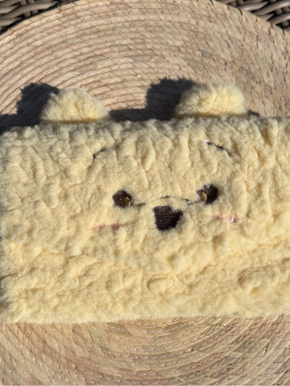 Disney Yellow Plush Winnie the Pooh Wallet with Embroidered Face